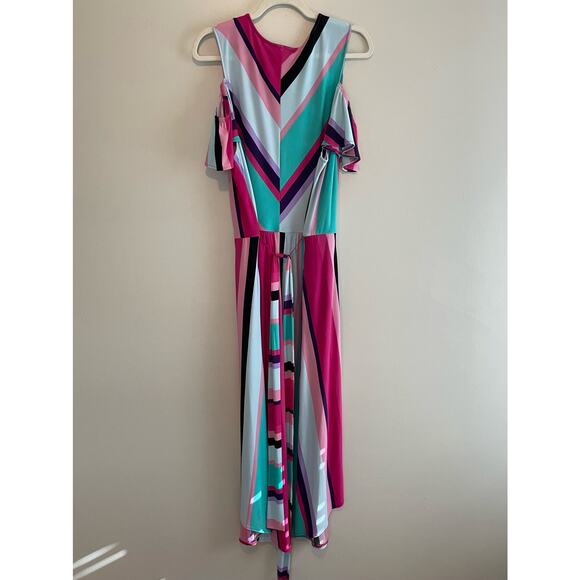 Lane Bryant Size 18/20 Colorful Cold Shoulder Maxi Dress Blue Pink Purple - Picture 2 of 6